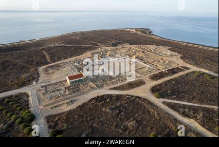 Drone paysage aérien de parc archéologique, lieu antique. NEA Paphos, chypre Banque D'Images