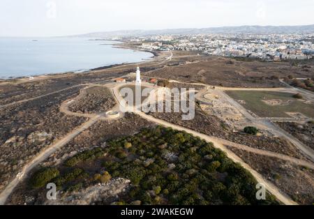 Drone paysage aérien de parc archéologique, lieu antique. NEA Paphos, chypre Banque D'Images