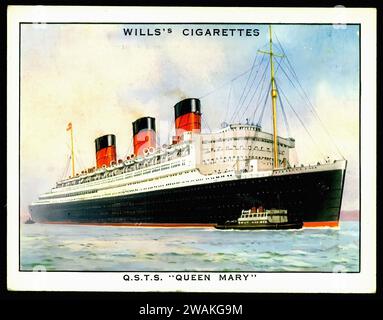 Cunard White Star Liner Queen Mary - Illustration de carte de cigarette vintage Banque D'Images