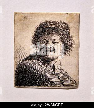 Exposition de gravure de Rembrandt, Rembrandt Laughing, 1630 Banque D'Images