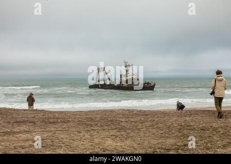 Naufrage dans l'océan Atlantique en août 2008 au large de la côte des squelettes de Namibie. Banque D'Images