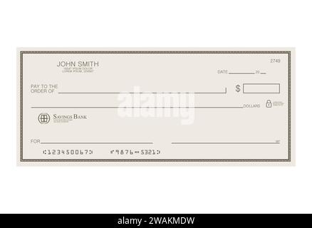 Chèque bancaire en blanc. Modèle de vérification de bureau personnel avec champ vide à remplir. Billet de banque, conception d'argent, monnaie, billet de banque, bon, certificat-cadeau, argent Illustration de Vecteur