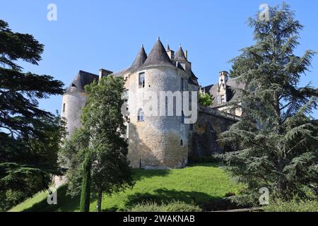 Le Château de Fayrac au bord de la Dordogne sur la route touristique entre le Château de Castelnaud et le Château de les Milandes. Archi Banque D'Images