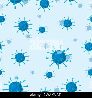 Modèle sans couture avec nouveau coronavirus 2019-nCoV sur fond bleu. Modèle abstrait de virus chinois. Concept de quarantaine. Épidémie de coronavirus backdr Illustration de Vecteur