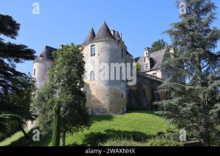 Le Château de Fayrac au bord de la Dordogne sur la route touristique entre le Château de Castelnaud et le Château de les Milandes. Archi Banque D'Images