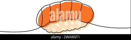 Saké nigiri sushi une ligne de dessin continu coloré. Cuisine japonaise, cuisine traditionnelle continue illustration d'une ligne. Illustration vectorielle. Illustration de Vecteur