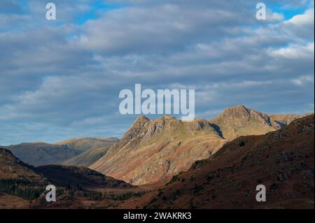 Les Langdale Pikes vus de Low sont tombés à Little langdale. Cumbria Banque D'Images