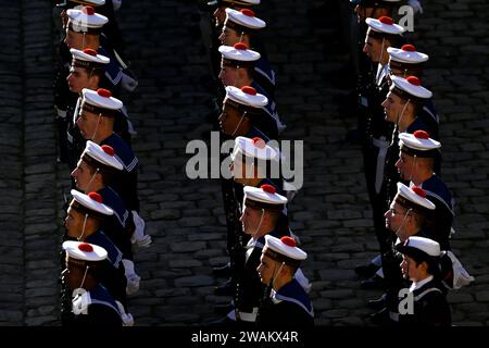 Paris, France. 05 janvier 2024. Julien Mattia/le Pictorium - hommage national à Jacques Delors aux Invalides - 05/01/2024 - France/Ile-de-France (région)/Paris - mousses marines à l'hommage national à Jacques Delors à l'Hôtel National des Invalides, Paris, 5 janvier 2024 crédit : LE PICTORIUM/Alamy Live News Banque D'Images