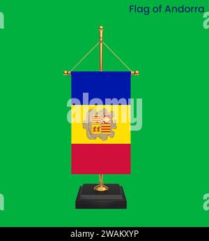 Drapeau haut détaillé d'Andorre. Drapeau national Andorre. Europe. Illustration 3D. Banque D'Images