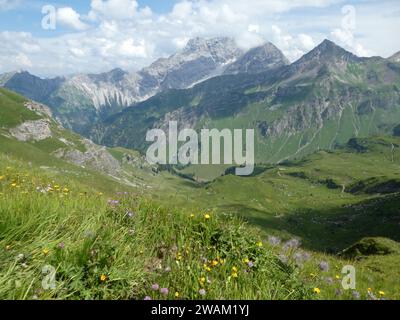 Vue panoramique en randonnée sur le sentier Fürstin Gina près de Malbun au Liechtenstein Banque D'Images