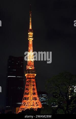 Tour de Tokyo illuminée la nuit, tour de communication et d'observation dans le quartier Shiba-koen de Minato dans la ville de Tokyo, Japon Banque D'Images