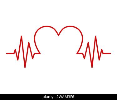 Battement de coeur rouge avec la forme de coeur isolé sur fond blanc. Icône pouls cardiaque. Illustration vectorielle. Illustration de Vecteur