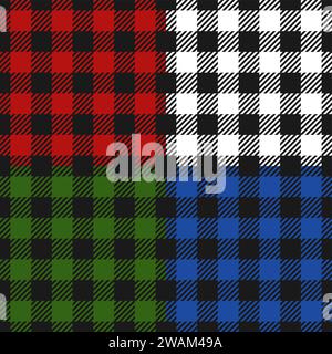 Lumberjack Plaid Seamless motif flanelle ensemble, alternant des carrés colorés arrière-plan à carreaux. Cage écossaise. Illustration vectorielle Illustration de Vecteur
