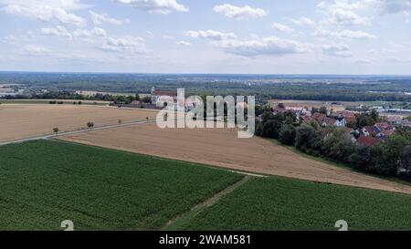 Wiblingen, quartier d'Ulm, avec le monastère de Wiblingen, prise des airs, image drone Banque D'Images