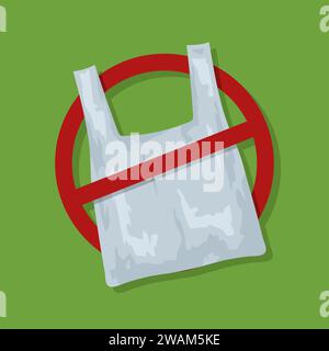 Illustration du concept de signe sans sacs en plastique. Icône de symbole écologique Stop pollution, interdiction de sac en plastique poubelle interdite. Panneau d'interdiction d'emballage en polyéthylène. Vecteur Illustration de Vecteur