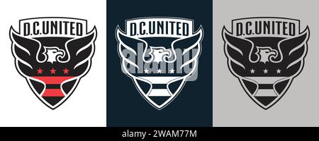 D.C. United FC couleur Noir et blanc 3 style logo USA club de football professionnel Vector Illustration image modifiable abstraite Illustration de Vecteur
