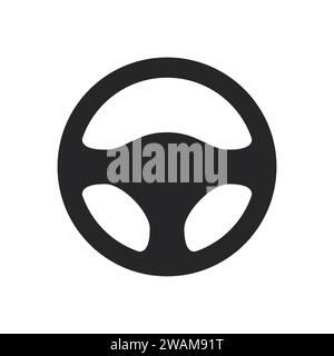 Icône du volant isolée sur fond blanc. Silhouette de contrôle de roue de voiture, pièce auto noire conduisant dans un style plat. Illustration vectorielle Illustration de Vecteur