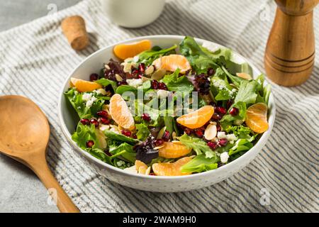 Salade d'hiver saine biologique crue avec oranges Feta et amandes Banque D'Images