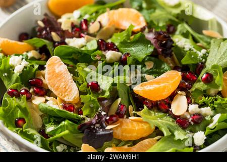 Salade d'hiver saine biologique crue avec oranges Feta et amandes Banque D'Images