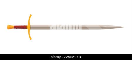 Épée de chevalier avec poignée en or isolé sur fond blanc. Bras en acier, arme médiévale. Illustration vectorielle. Illustration de Vecteur
