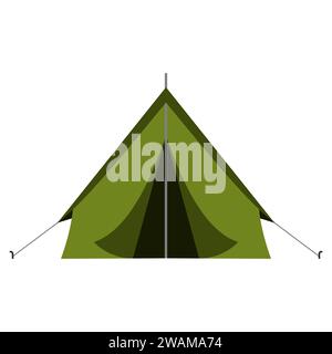 Tente touristique de camping vert dans le voyage en plein air dans le style plat sur fond blanc. Illustration vectorielle pour le tourisme de nature, voyage, aventure Illustration de Vecteur