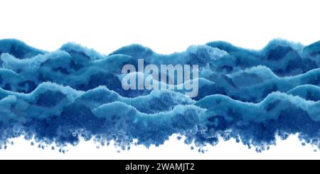 Aquarelle bleu frontière sans couture pour l'image de la mer, des vagues, du ciel, des nuages, de l'arrière-plan, paysages marins abstraits avec texture. Illustrations isolées sur un Banque D'Images