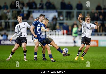 5 janvier 2024 ; Salford Community Stadium, Salford, Lancashire, Angleterre; Gallagher Premiership Rugby, sale Sharks versus Bristol Bears ; Joe Carpenter de sale Sharks se démarque Banque D'Images