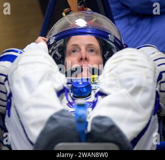 Baïkonour, Kazakhstan. 15 septembre 2023. Expédition 70 l'astronaute de la NASA LORAL O'HARA fait vérifier la pression de sa combinaison russe Sokol avant son lancement vers la Station spatiale internationale avec ses camarades d'équipage à Baïkonour, Kazakhstan. (Image de crédit : © Bill Ingalls/NASA/ZUMA Press Wire) USAGE ÉDITORIAL SEULEMENT! Non destiné à UN USAGE commercial ! Banque D'Images