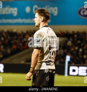 5 janvier 2024 ; Salford Community Stadium, Salford, Lancashire, Angleterre; Gallagher Premiership Rugby, sale Sharks versus Bristol Bears ; AJ MacGinty de Bristol Bears Banque D'Images