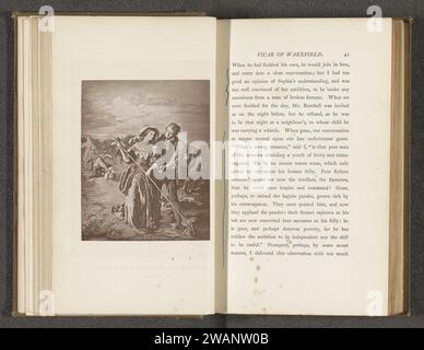 Production photographique d'un tableau de William Mulready, représentant une scène du Vicaire de Wakefield par Oliver Goldsmith, anonyme, d'après William Mulready, c. 1870 - en 1880 ou avant impression photomécanique dans le tableau la fille du Vicaire, Sophia, et M. Burchell dans un hooiveld. papier photo, peinture. outils agricoles : râteau Banque D'Images