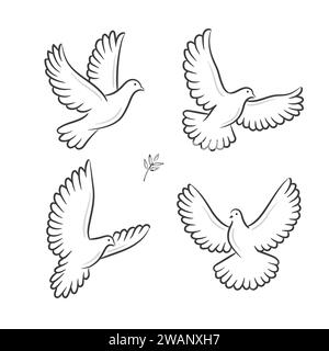 Illustration vectorielle abstraite de colombe blanche volante, illustration vectorielle dessinée à la main de colombe Illustration de Vecteur