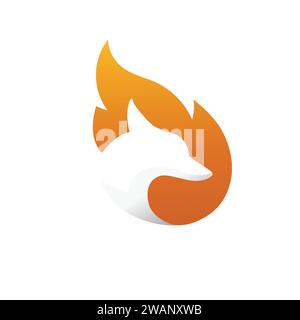 Conception créative de logo de renard de feu, silhouette de tête de renard avec fond de flamme brûlante Illustration de Vecteur