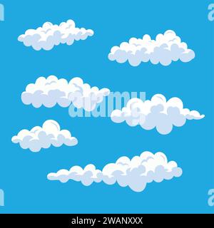 Nuages de dessin animé définir nuage vectoriel isolé sur le ciel bleu. Collection de nuages pour le site Web Illustration de Vecteur