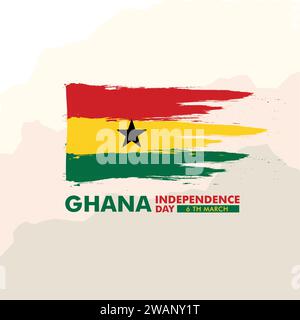Drapeau du Ghana coups de pinceau dessinés à la main jour de l'indépendance Illustration de Vecteur