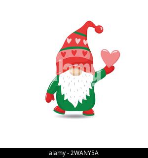 Mignon Gnome tenant une forme de coeur ou illustration d'amour Illustration de Vecteur