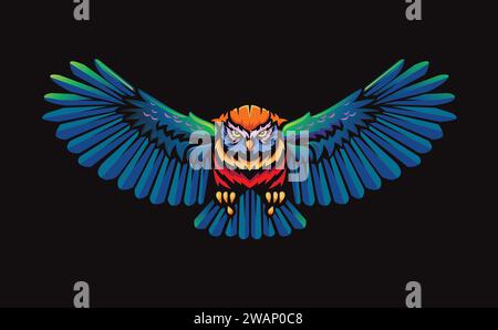 Illustration vectorielle de couleur de hibou volant, hibou volant avec Open Wings et Claws logo Mascot Illustration de Vecteur