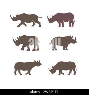 illustration vectorielle de collection de silhouette de rhinocéros sur fond blanc Illustration de Vecteur