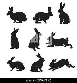 illustration vectorielle de collection de silhouette de lapin sur fond blanc Illustration de Vecteur