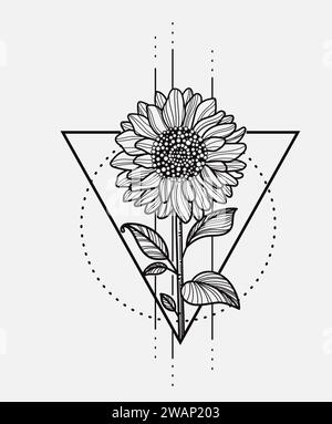 tournesol dessiné à la main avec illustration vectorielle de fond de triangle géométrique Illustration de Vecteur