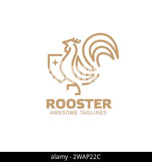 Contours simples Roosters et illustration de bouclier, éléments simples de conception de poulet pour le logo Illustration de Vecteur