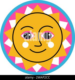 Caractère souriant positif, soleil avec de petits rayons Illustration de Vecteur
