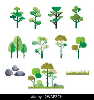 Ensemble simple créatif d'illustration vectorielle de style plat d'arbre coloré Illustration de Vecteur