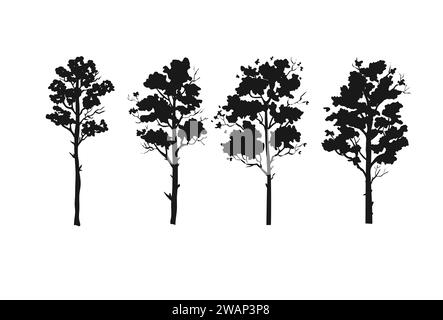 Ensemble d'arbres forestiers silhouettes illustration vectorielle Illustration de Vecteur