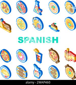 spanish cuisine food spain paella icônes set vecteur Illustration de Vecteur