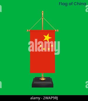 Drapeau détaillé élevé de la Chine. Drapeau national de la Chine. Asie. Illustration 3D. Banque D'Images