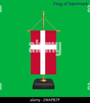 Drapeau détaillé élevé du Danemark. Drapeau national du Danemark. Europe. Illustration 3D. Banque D'Images