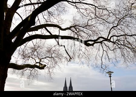 Der Kölner Dom gesehen vom Deutzer Rheinufer aus. In der größten NRW-Stadt Köln mit gut einer million Einwohnern gab es im Zeitraum Januar 2023 bis einschließlich November 14,430 Kirchenaustritte. Themenbild, Symbolbild Köln, 04.01.2024 NRW Deutschland *** Cathédrale de Cologne vue des rives du Rhin à Deutz à Cologne, la plus grande ville de Rhénanie du Nord-Westphalie avec une population d'un peu plus d'un million, 14 430 personnes ont quitté l'église entre janvier 2023 et novembre image thématique, image symbolique Cologne, 04 01 2024 NRW Allemagne Copyright : xChristophxHardtx Banque D'Images