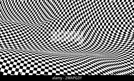 Motif à carreaux gauchis. Illusion d'optique fond trippy. Damier à ondes vectorielles Illustration de Vecteur