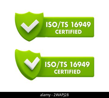 Badges certifiés ISO TS 16949 - icônes de certification du système de gestion de la qualité automobile Illustration de Vecteur