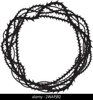 Silhouette noire d’une couronne d’épine entrelacée, symbolisant la couronne du Christ, agressive et menaçante Illustration de Vecteur
